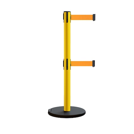 Montour Line Retractable Belt Dbl Rolling Stanchion 2.5ft Yellow Post 11ft. Fl.Org P400DRL-YW-FOR-110